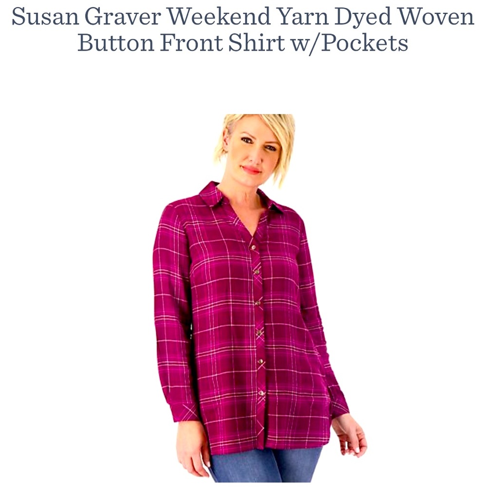 Susan Graver button front shirt w pockets, sz 3X